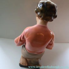 Load image into Gallery viewer, Vintage 1930s Plaster Figurine of a Kneeling Boy with Display Tray. Interesting Shop Window Display Item
