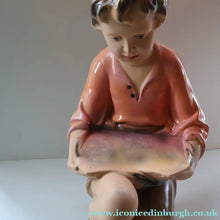 Load image into Gallery viewer, Vintage 1930s Plaster Figurine of a Kneeling Boy with Display Tray. Interesting Shop Window Display Item
