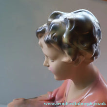 Load image into Gallery viewer, Vintage 1930s Plaster Figurine of a Kneeling Boy with Display Tray. Interesting Shop Window Display Item
