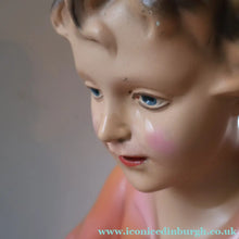 Load image into Gallery viewer, Vintage 1930s Plaster Figurine of a Kneeling Boy with Display Tray. Interesting Shop Window Display Item
