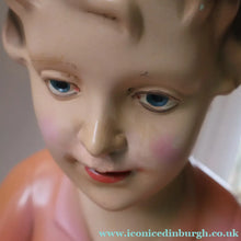 Load image into Gallery viewer, Vintage 1930s Plaster Figurine of a Kneeling Boy with Display Tray. Interesting Shop Window Display Item

