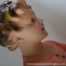 Load image into Gallery viewer, Vintage 1930s Plaster Figurine of a Kneeling Boy with Display Tray. Interesting Shop Window Display Item
