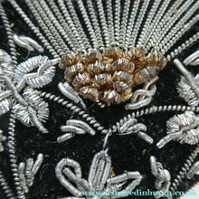 Load image into Gallery viewer, Fine Vintage 1940s Indian ZARDOSI Gold and Silver Embroidered Handbag. Black Velvet Body
