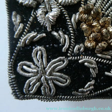 Load image into Gallery viewer, Fine Vintage 1940s Indian ZARDOSI Gold and Silver Embroidered Handbag. Black Velvet Body
