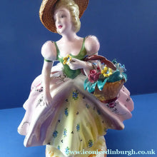 Load image into Gallery viewer, Vintage 1940s Italian Porcelain Figurine of a Lady Carrying a Basket of Flowers. Possibly Capodimonte
