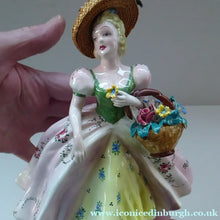 Load image into Gallery viewer, Vintage 1940s Italian Porcelain Figurine of a Lady Carrying a Basket of Flowers. Possibly Capodimonte
