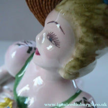 Load image into Gallery viewer, Vintage 1940s Italian Porcelain Figurine of a Lady Carrying a Basket of Flowers. Possibly Capodimonte
