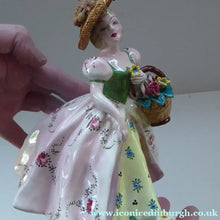 Load image into Gallery viewer, Vintage 1940s Italian Porcelain Figurine of a Lady Carrying a Basket of Flowers. Possibly Capodimonte
