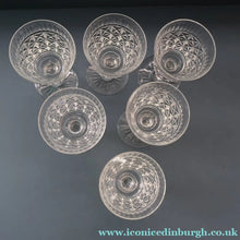 Load image into Gallery viewer, Vintage 1950s / 1960s Edinburgh Crystal White Wine Glasses. Rarer ROYAL SCOT Pattern. Set of Six.  5 7/8 inches
