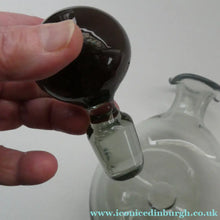 Load image into Gallery viewer, Vintage DANISH Holmegaard Art Glass Decanter by Per Lutken with Dimpled Side and Large Ball Stopper. DANICA Design
