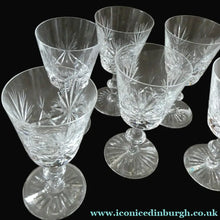 Load image into Gallery viewer, Edinburgh Crystal White Wine Glasses. STAR OF EDINBURGH Pattern. Set of Six. 6 inches
