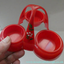 Load image into Gallery viewer, Vintage 1950s Red Plastic Atomic / Space Age Cruet Set with Stand
