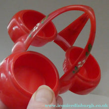 Load image into Gallery viewer, Vintage 1950s Red Plastic Atomic / Space Age Cruet Set with Stand
