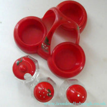 Load image into Gallery viewer, Vintage 1950s Red Plastic Atomic / Space Age Cruet Set with Stand
