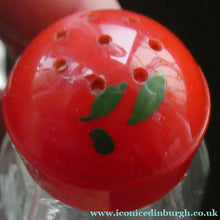 Load image into Gallery viewer, Vintage 1950s Red Plastic Atomic / Space Age Cruet Set with Stand
