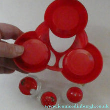 Load image into Gallery viewer, Vintage 1950s Red Plastic Atomic / Space Age Cruet Set with Stand
