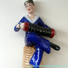 Load image into Gallery viewer, Vintage 1950s GERMAN Dresden Figurine of a Sailor in Uniform Playing a Concertina
