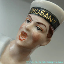 Load image into Gallery viewer, Vintage 1950s GERMAN Dresden Figurine of a Sailor in Uniform Playing a Concertina

