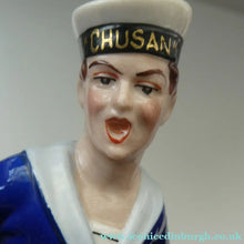 Load image into Gallery viewer, Vintage 1950s GERMAN Dresden Figurine of a Sailor in Uniform Playing a Concertina
