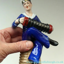 Load image into Gallery viewer, Vintage 1950s GERMAN Dresden Figurine of a Sailor in Uniform Playing a Concertina
