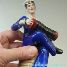 Load image into Gallery viewer, Vintage 1950s GERMAN Dresden Figurine of a Sailor in Uniform Playing a Concertina
