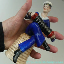 Load image into Gallery viewer, Vintage 1950s GERMAN Dresden Figurine of a Sailor in Uniform Playing a Concertina
