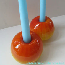 Load image into Gallery viewer, 1950s Glass Ball Candlesticks, probably Swedish. Retailed by Wuidart Glass
