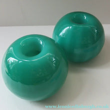 Load image into Gallery viewer, 1950s Glass Ball Candlesticks, probably Swedish. Retailed by Wuidart Glass
