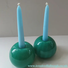 Load image into Gallery viewer, 1950s Glass Ball Candlesticks, probably Swedish. Retailed by Wuidart Glass
