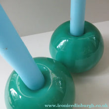 Load image into Gallery viewer, 1950s Glass Ball Candlesticks, probably Swedish. Retailed by Wuidart Glass
