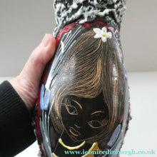 Load image into Gallery viewer, Vintage 1950s ITALIAN San Marino Vase with a Black and White Lava Glaze and Sgrafitto Image of a Young Lady
