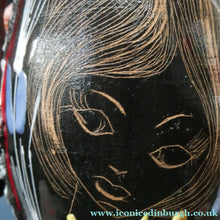 Load image into Gallery viewer, Vintage 1950s ITALIAN San Marino Vase with a Black and White Lava Glaze and Sgrafitto Image of a Young Lady
