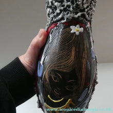 Load image into Gallery viewer, Vintage 1950s ITALIAN San Marino Vase with a Black and White Lava Glaze and Sgrafitto Image of a Young Lady
