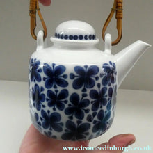 Load image into Gallery viewer, Vintage 1950s MARIANNE WESTMAN Teapot with Bamboo Handle by Rörstrand Sweden. "Mon Amie" Pattern
