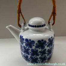 Load image into Gallery viewer, Vintage 1950s MARIANNE WESTMAN Teapot with Bamboo Handle by Rörstrand Sweden. "Mon Amie" Pattern
