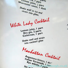 Load image into Gallery viewer, Vintage 1950s Melamine Bar Tray with Six Cocktail Recipes. Stylized Images of Two Cockerels 
