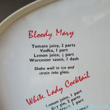 Load image into Gallery viewer, Vintage 1950s Melamine Bar Tray with Six Cocktail Recipes. Stylized Images of Two Cockerels 
