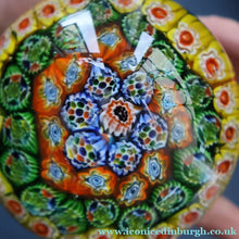 Load image into Gallery viewer, Vintage 1950s Murano AVeM Bizantino paperweight with vibrant tutti frutt canes
