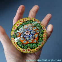 Load image into Gallery viewer, Vintage 1950s Murano AVeM Bizantino paperweight with vibrant tutti frutt canes

