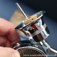Load image into Gallery viewer, Vintage 1950s MUSICAL Chrome Drinks Pourer by DECANTATA. Winds Up and Plays Auld Lang Syne


