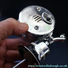 Load image into Gallery viewer, Vintage 1950s MUSICAL Chrome Drinks Pourer by DECANTATA. Winds Up and Plays Auld Lang Syne


