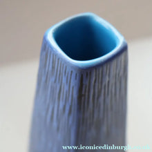Load image into Gallery viewer, Vintage 1950s NORWEGIAN AWF (Arnold Wiigs Fabrikker) Angular Blue Pottery Vase with Abstract Decoration - European
