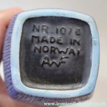 Load image into Gallery viewer, Vintage 1950s NORWEGIAN AWF (Arnold Wiigs Fabrikker) Angular Blue Pottery Vase with Abstract Decoration - European

