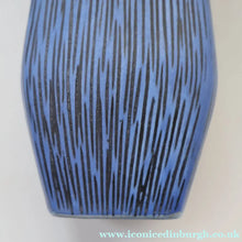Load image into Gallery viewer, Vintage 1950s NORWEGIAN AWF (Arnold Wiigs Fabrikker) Angular Blue Pottery Vase with Abstract Decoration - European
