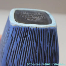 Load image into Gallery viewer, Vintage 1950s NORWEGIAN AWF (Arnold Wiigs Fabrikker) Angular Blue Pottery Vase with Abstract Decoration - European
