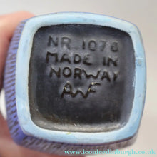 Load image into Gallery viewer, Vintage 1950s NORWEGIAN AWF (Arnold Wiigs Fabrikker) Angular Blue Pottery Vase with Abstract Decoration - European
