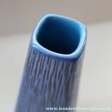 Load image into Gallery viewer, Vintage 1950s NORWEGIAN AWF (Arnold Wiigs Fabrikker) Angular Blue Pottery Vase with Abstract Decoration - European
