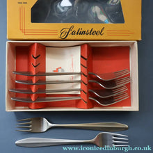 Load image into Gallery viewer, Vintage 1950s NORWEGIAN Norstaal INKA Brushed Stainless Steel Cutlery. 6  Fish Forks
