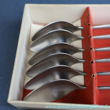 Load image into Gallery viewer, Vintage 1950s NORWEGIAN Norstaal INKA Brushed Stainless Steel Cutlery. 6 Grapefruit Spoons
