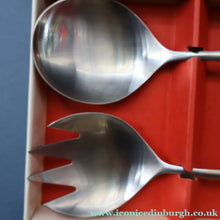 Load image into Gallery viewer, Vintage 1950s NORWEGIAN Norstaal INKA Brushed Stainless Steel Cutlery. Pair of Salad Servers
